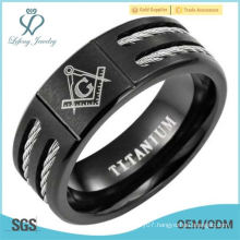 New Mens Black Titanium Masonic Ring Latin Engraving Inside